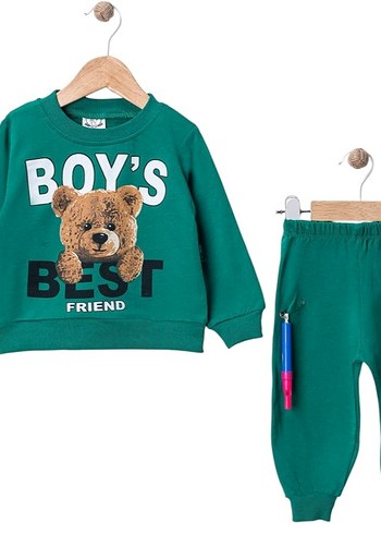 Kırmızı Erkek Bebek Uzun Kollu Sweatshirt ve Pantolon Takımı - Görsel 3