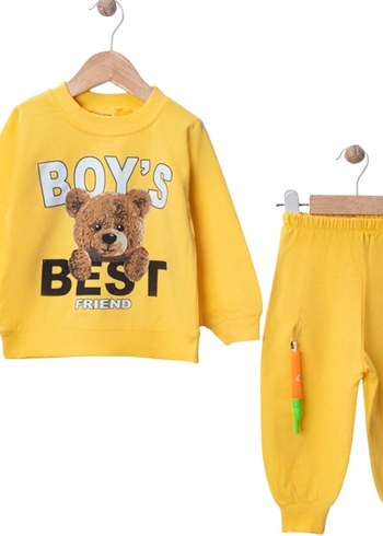 Kırmızı Erkek Bebek Uzun Kollu Sweatshirt ve Pantolon Takımı - Görsel 5