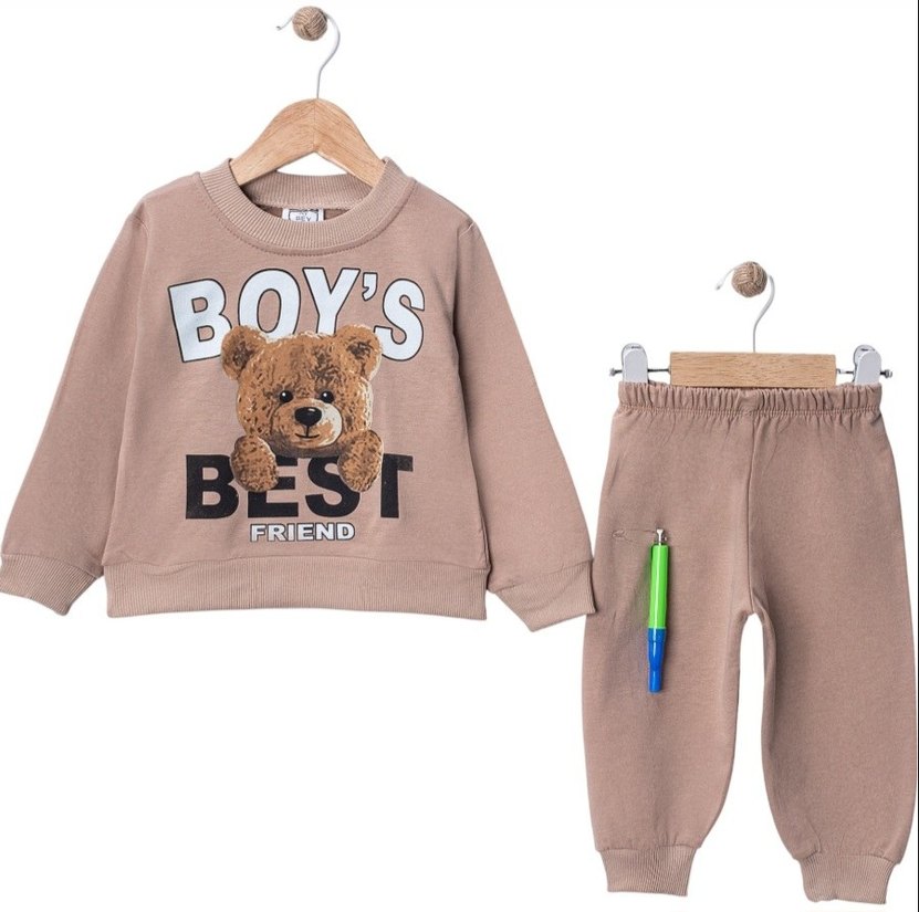 Kırmızı Erkek Bebek Uzun Kollu Sweatshirt ve Pantolon Takımı - Görsel 4