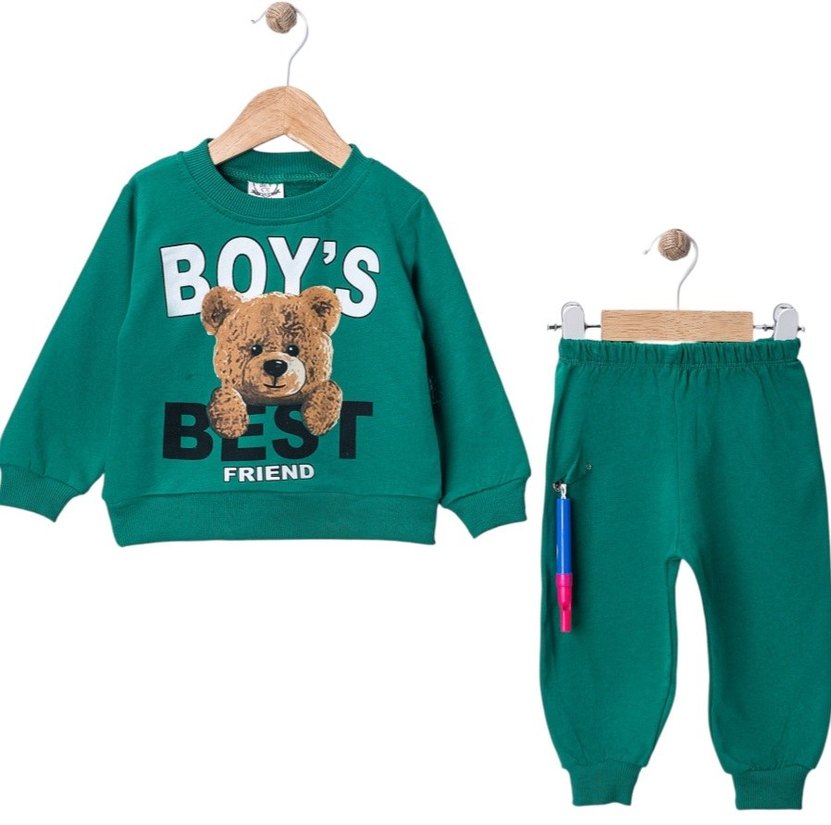 Kırmızı Erkek Bebek Uzun Kollu Sweatshirt ve Pantolon Takımı - Görsel 3