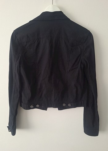 Lady Elite Siyah Kanvas Crop Ceket 38 - Görsel 2