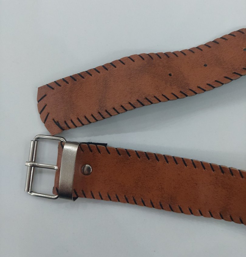 Suni Deri Siyah Nakışlı Taba Kemer M-L - Görsel 2