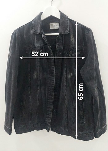 Siyah Arkası Yazılı Eskitme Kot Ceket L - Görsel 5