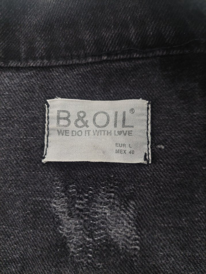 Siyah Arkası Yazılı Eskitme Kot Ceket L - Görsel 4