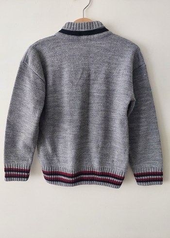 Çocuk Gri V Yaka Triko Kazak - Görsel 2