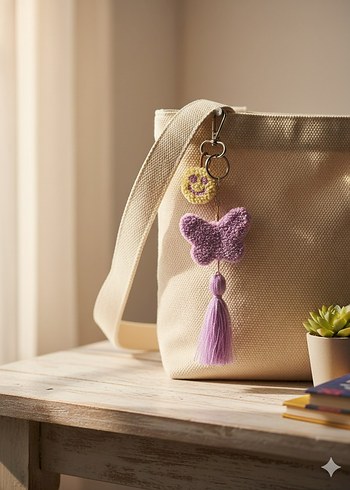 Bohem Mor Püsküllü Anahtarlık/ Çanta Charmı - Görsel 2