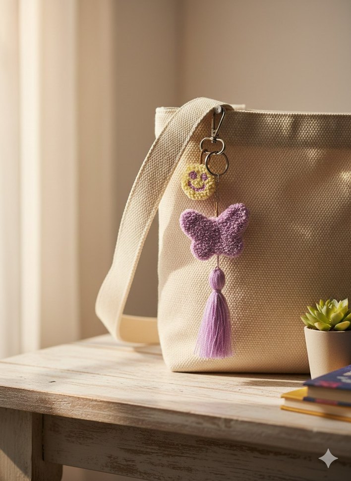 Bohem Mor Püsküllü Anahtarlık/ Çanta Charmı - Görsel 2