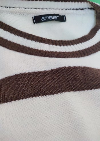 Kahverengi Çizgili Kadın Triko Kazak - Görsel 2