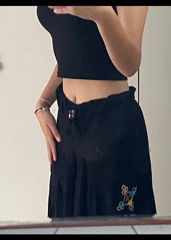American Vintage Püsküllü Nakışlı Bohem Uzun Etek