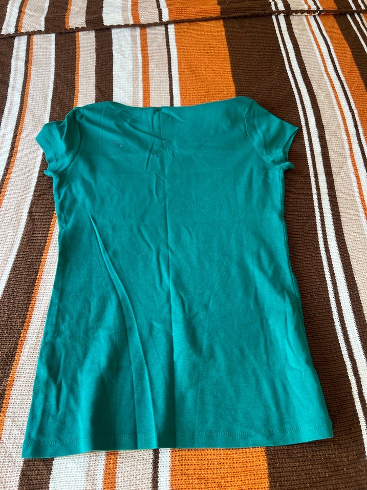 Kadın Turkuaz V Yaka Kısa Kollu Tişört - Görsel 3