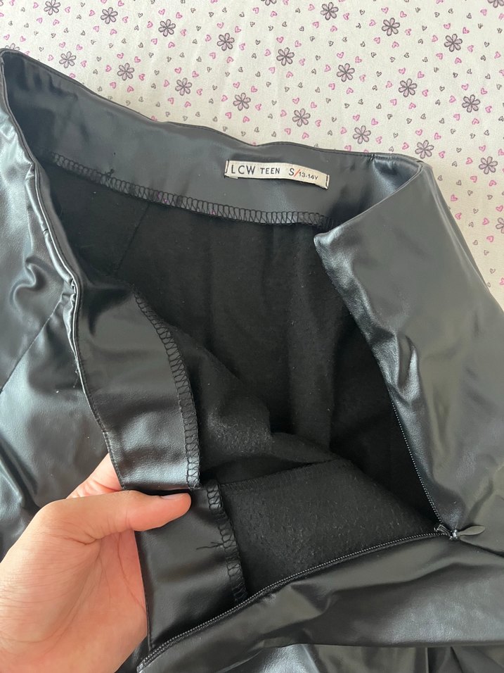 Siyah deri  Kadın Mini Etek - Görsel 5