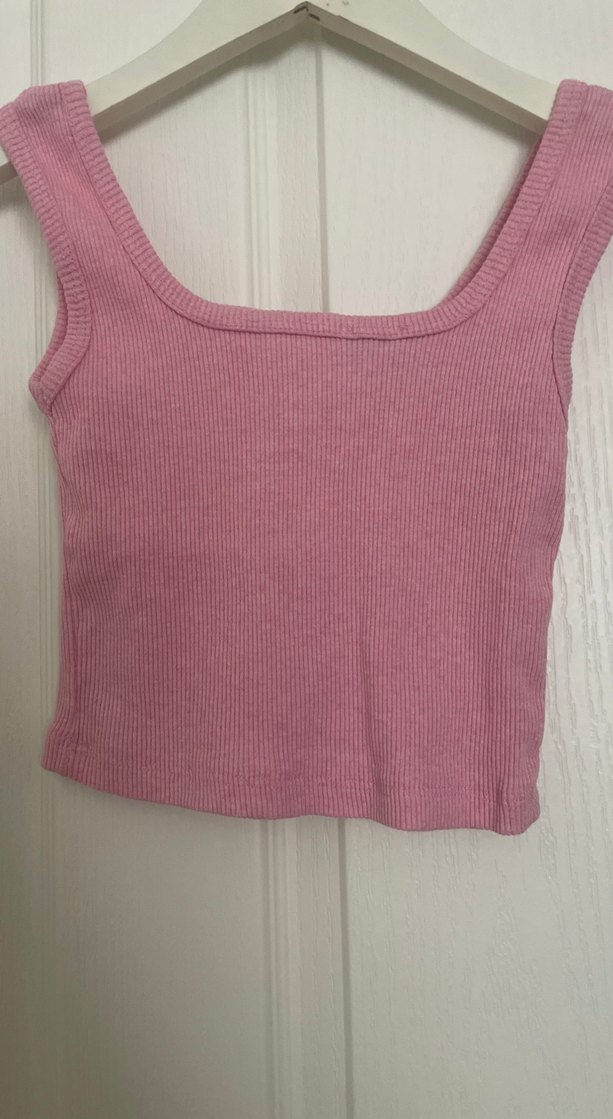 Pembe Kolsuz Mini Crop Top - Görsel 3