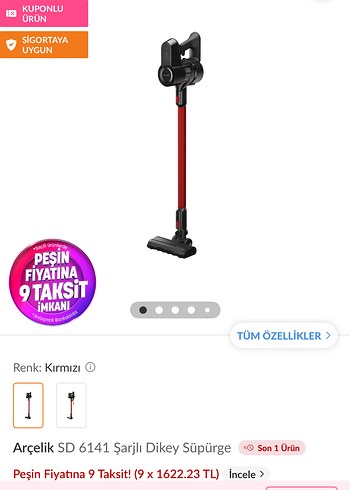 Arçelik Arcelik Sd 6141 Kirmizi Kablosuz Dikey Supurge