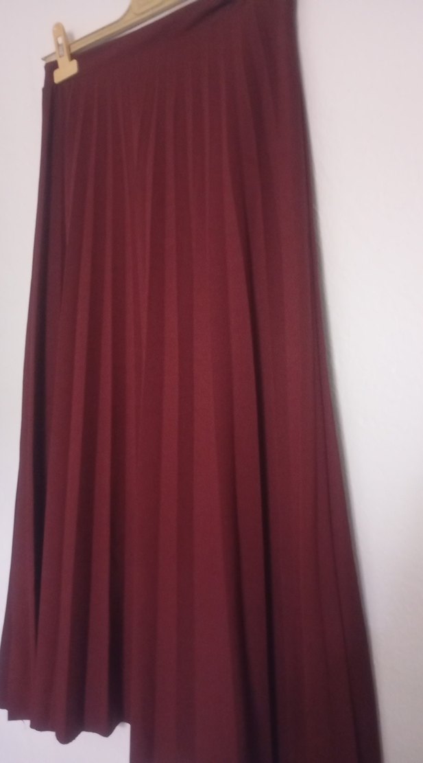 Bordo Pilili Kadın Uzun Etek - Görsel 2