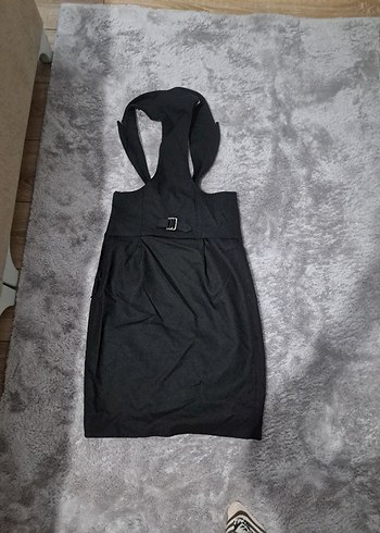 Gri Midi  Kemerli, Dar Kesim elbise - Görsel 8