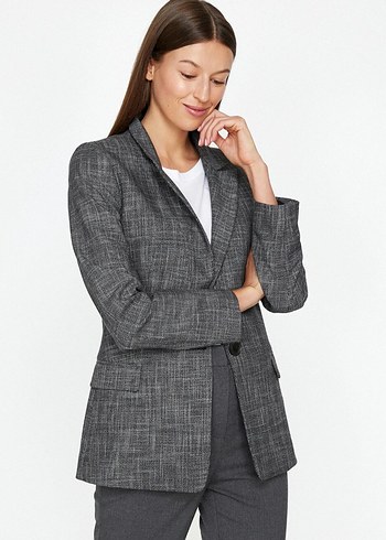 Koton Gri Kadın Düğmeli Midi Blazer