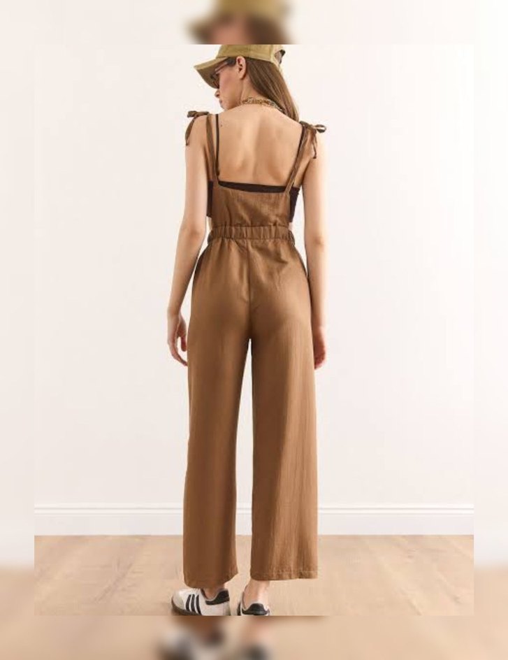 Kadın Kahverengi Süet Askılı Tulum - Görsel 2