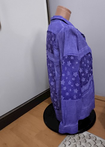 m Beden Mor Batik Desenli Kadın Denim Ceket