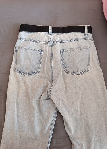 siyah kemerli Bol Kesim Kadın Kot Pantolon