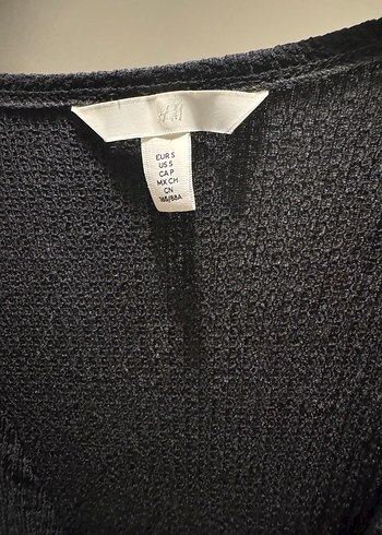 H&M Uzun Kollu Siyah Keten V Yaka Elbise