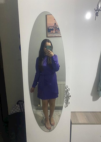 Mor Saten Kumaşlı Uzun Kollu Kadın Takım Elbise