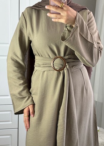 Yüksek Yakalı Haki Kadın Uzun Elbise - Görsel 4