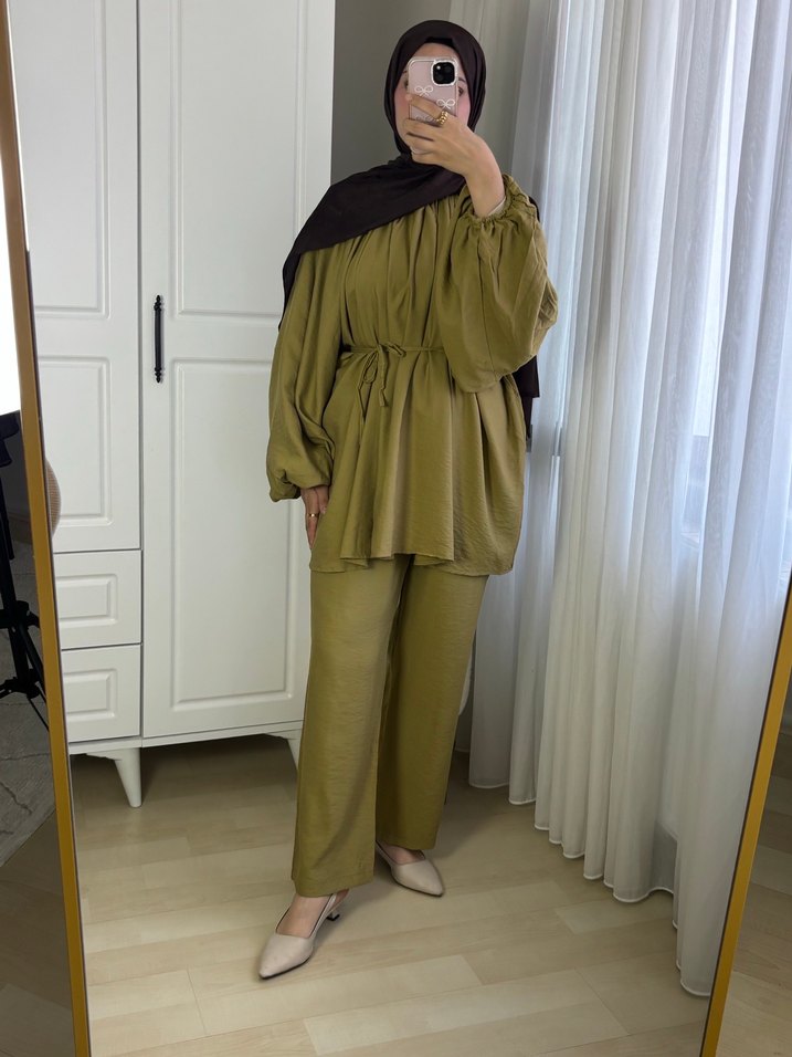 Kemerli Haki Kadın ikili takım - Görsel 3