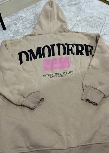 m Beden Bej Kapüşonlu Oversize Sweatshirt
