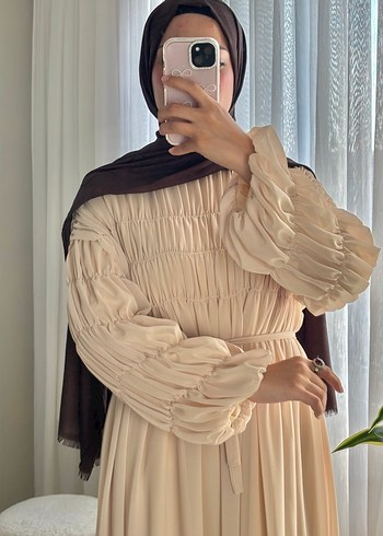 Bej Uzun Kollu Salaş Kadın Elbise - Görsel 3