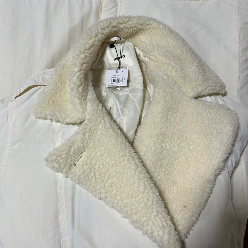 Koton Beyaz Midi Kruvaze Peluş Yaka Kaban - Görsel 2