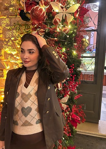 Düğmeli Kahverengi Kadın Deri blazer ceket - Görsel 3