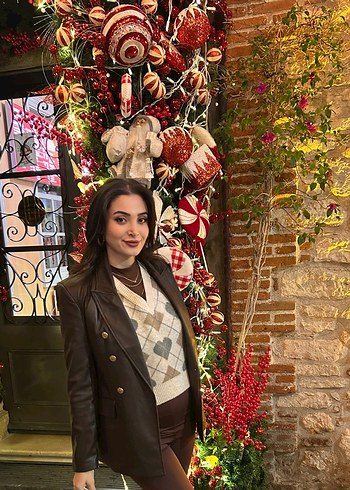 Düğmeli Kahverengi Kadın Deri blazer ceket - Görsel 2