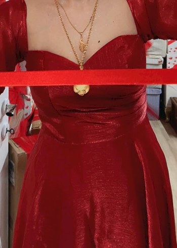 Klasik Elegan Kırmızı Midi Elbise - Görsel 3