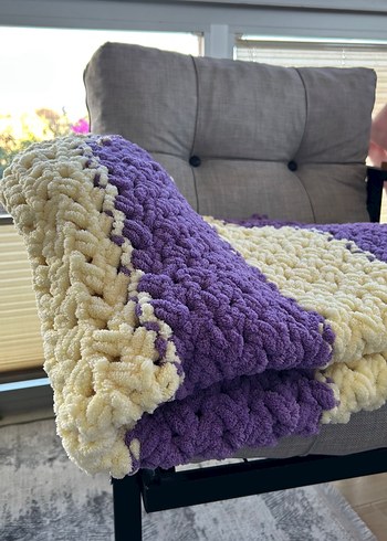 Renkli Mor ve Krem Triko Çocuk Battaniyesi - Görsel 4