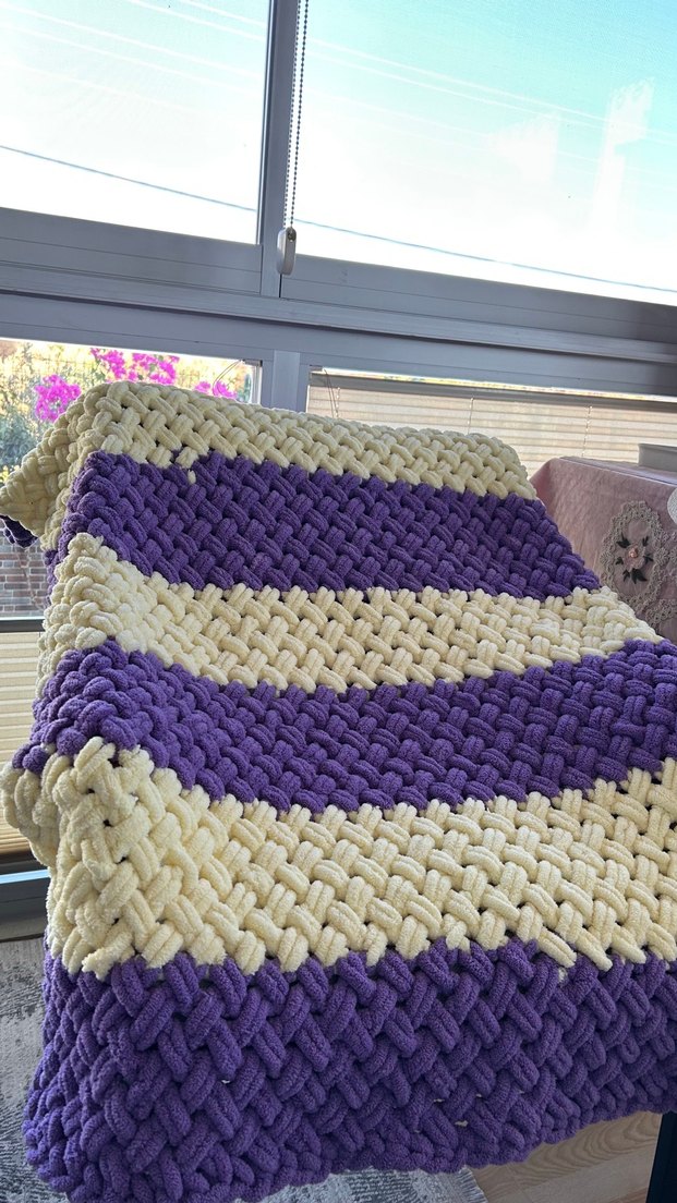 Renkli Mor ve Krem Triko Çocuk Battaniyesi - Görsel 5