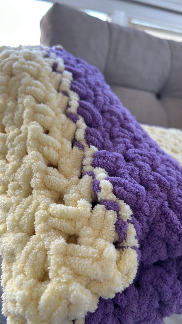 Renkli Mor ve Krem Triko Çocuk Battaniyesi - Görsel 3