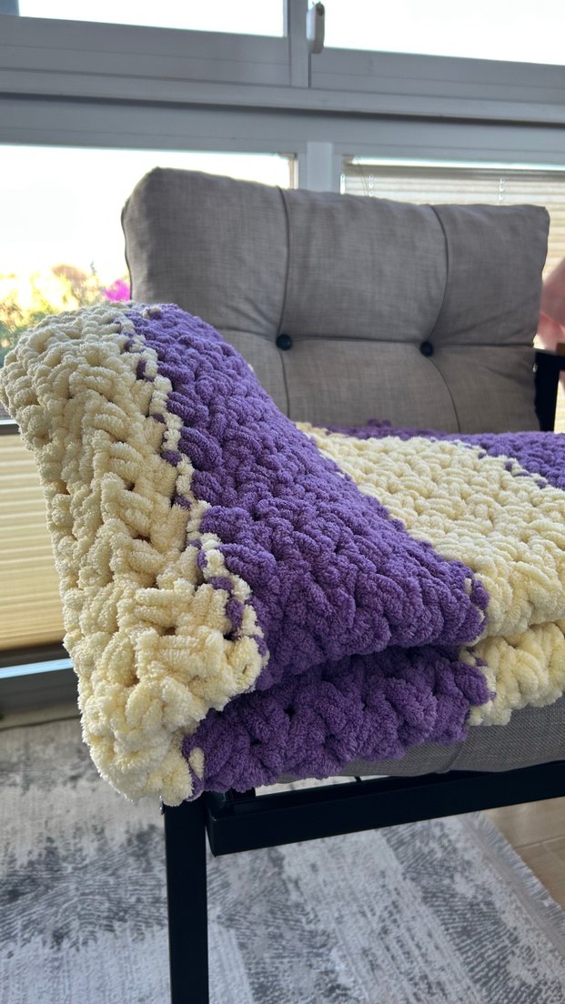 Renkli Mor ve Krem Triko Çocuk Battaniyesi - Görsel 4