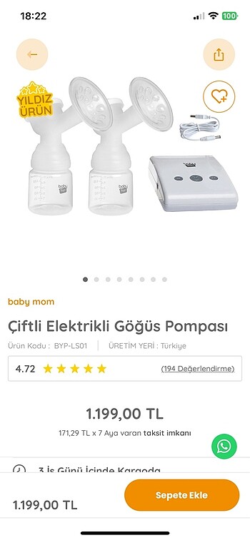 Baby mom elektrikli süt sağma pompası