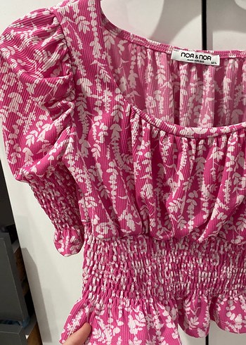 m Beden Pembe Fırfırlı Kısa Bohem Bluz crop