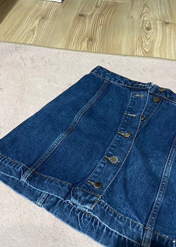 Zara Düğmeli Lacivert Midi Kot Etek