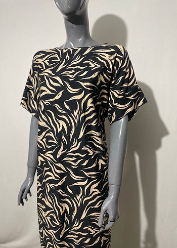 Diğer Zebra Desenli Midi Boy Elbise
