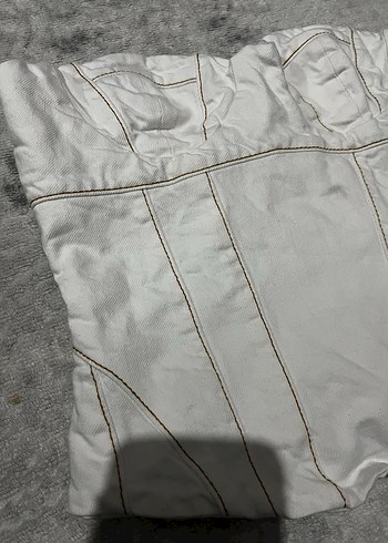 Beyaz, Dikiş Detaylı Crop Korse - Görsel 5