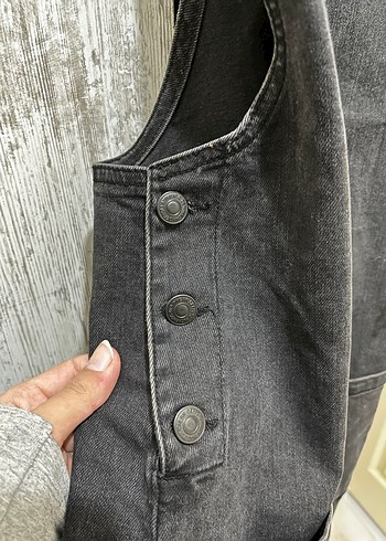 Siyah Bağlamalı Denim Midi Tulum - Görsel 3