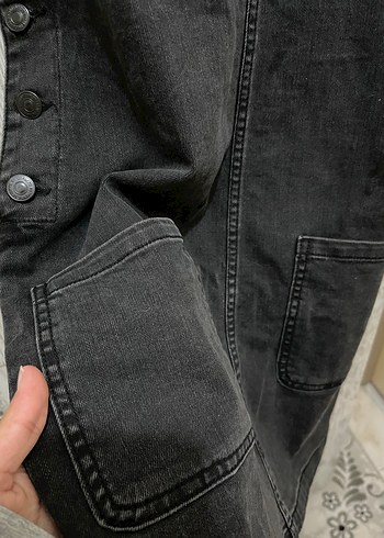Siyah Bağlamalı Denim Midi Tulum - Görsel 6