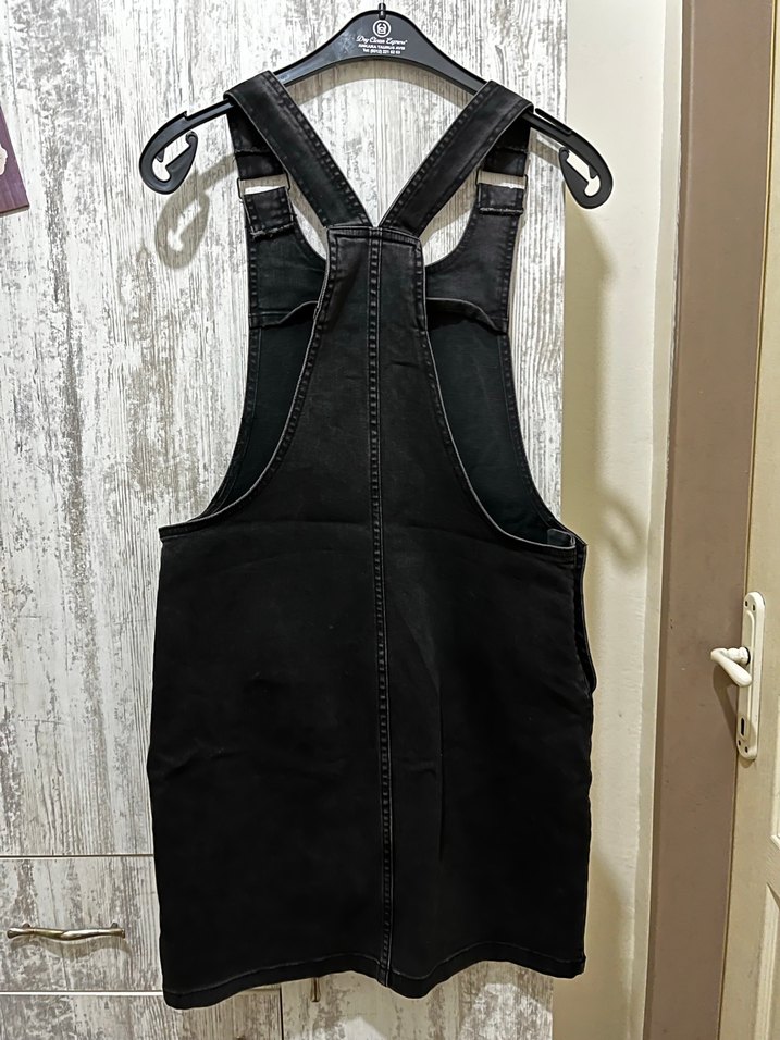 Siyah Bağlamalı Denim Midi Tulum - Görsel 2