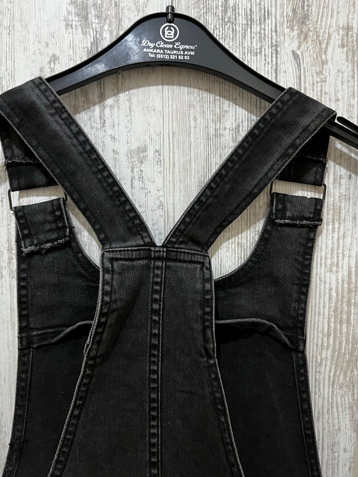 Siyah Bağlamalı Denim Midi Tulum - Görsel 5