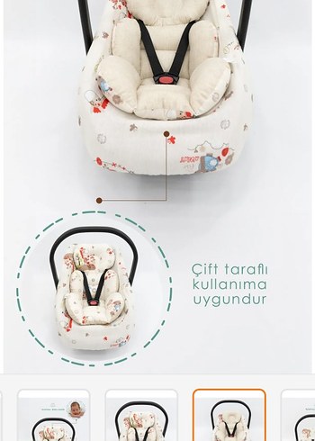 Renkli Desenli Beyaz Bebek Oto Koltuğu minderi ve kilifi - Görsel 2