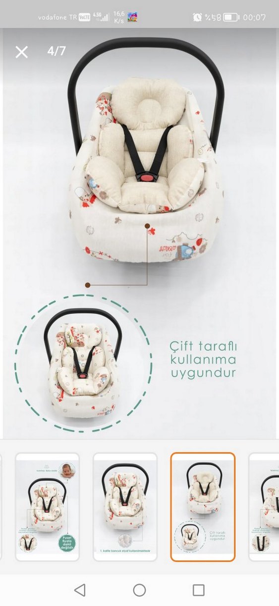 Renkli Desenli Beyaz Bebek Oto Koltuğu minderi ve kilifi - Görsel 2