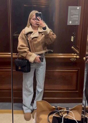 Bej yünlü Kısa Kadın STRADIVARIUS MONT - Görsel 3