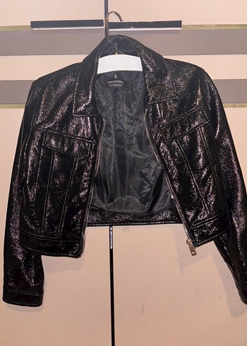 Siyah Parlak Deri Stradivarius ceket - Görsel 3